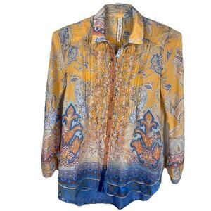 Aratta Silent Journey Julia Shirt Size XS Orange Blue Ombre Floral Paisley Boho